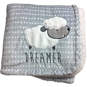 Gerber Gray‎ White Sherpa Sheep Dreamer Baby Blanket Soft Lovey Unisex htf Dots